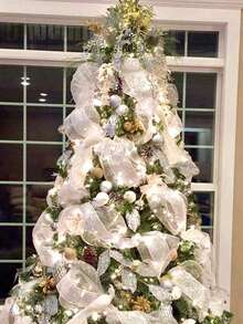 1/2Pcs Christmas Decorations 13 Types Of Net Ribbon 10 Yards Gold Polypropylene Mesh, DIY Wreath Bow Ribbon, Merry Christmas 2025 New Year Gift Wrapping Supplies Ribbon, Birthday Wedding Holiday Party Background Decorative Gauze, Christmas Tree Decoration, Wreaths, Stair Decoration Net Ribbon, Xmas Party Decor, Xmas Decor