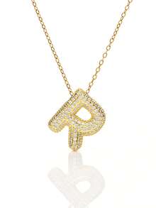 1pc Fashionable Luxurious Copper Inlaid Zirconia Letter A-Z Pendant Necklace, Jewelry Necklace For Women, Suitable For Daily Wear And Party/Holiday Style, Valentine's Day Couple Gift