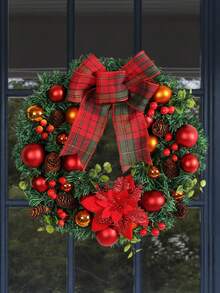 1 Stück, 37,5 cm Weihnachtskugel-Kranz-Anhänger, mit künstlichen Blumen und Schleifen-Design, geeignet als festliche Dekoration für Zuhause, Innenraumgestaltung, Aufhängen an der Haustür und Wanddekoration. Weihnachtsdekorationen, Winterraumdekoration, Weihnachtsdekorationen Zuhause, Weihnachtsgeschenke, Weihnachtsdekoration - Verschiedenfarbig - Übersicht 4