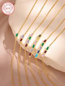 1 Pc 925 Sterling Silver Personalised Birthstone Fashion Jewellery Bracelet, Customisable With Birthstone, Makes An Ideal Gift For Her, Your Girlfriend, Mother, Family Or Friends. Suitable For Anniversaries, Graduation Ceremonies, Proms, Parties And Other Occasions. Perfect For High School Graduates, University Students And Freshers To Wear. - Yellow Gold - View 7