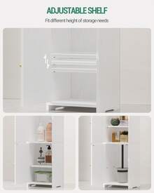 HEXCELEN Bathroom Storage Cabinet, Corner Floor Cabinet With 2 Doors And Adjustable Shelf, Narrow Toilet Paper Cabinet, Bathroom Organizer For Small Spaces, White - 白色 - 查看 5