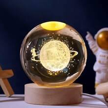 3D Night Light, Crystal Glass Ball Lamp, Moon, Galaxy, Solar System, Jupiter, Ferris Wheel Crystal Ball Night Light With Wooden Base, Bedside Lamp, Valentine's Day Gift, Warm Yellow Crystal Ball Night Light With Galaxy And Planet Pattern, Birthday Gift - Multicolor - View 8