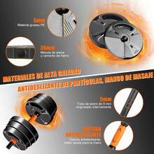 Kit de Pesas y Mancuernas, 6 En 1 Kit de Mancuernas 20 Kg, Incluye Mancuernas y Barra de Extensión Acolchada, Tuercas Antideslizantes, Acero Resistente, Gym en Casa - 1 - Ver 6