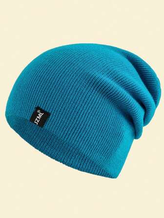 JZML 1pc Unisex Letter Label Decor Beanie Men's Winter Clothing