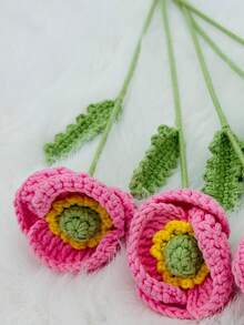 onEternal 2 piezas/4 piezas/6 piezas Ramas de flores inmortales hechas a mano a ganchillo, decoración del hogar, regalos, ramos florales - rosa oscuro - Ver 8