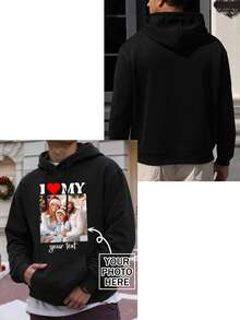 Customized Hoodie For Valentine's Day, Personalize With Your Photo, Custom Text + Graphics, Custom Logo, Text/Name/Blessing/Holiday/Anniversary, Personalized Text, Birthday/Valentine's Day/Father's Day/Party Anniversary/Birthday Gift Customization - Black - View 3