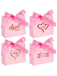4 PCS Valentine's Day LOVE Candy Box, Valentine's Day Gift Box, Ribbon Gift Box, Wedding Candy Box, Party Gift Bag, Mother's Day Gift Box, Birthday Gift Packaging, Valentine's Day Decoration