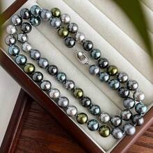10mm Morandier Mixcolor Tahitian Pearl Necklace, Peacock Green Black Gray, Fashion Minimalist Necklace For Women, Suitable For Daily Wear And Valentine's Day Gift, Comes With Elegant Gift Box Packaging,Mom,Mother,Mother's Day,Gift