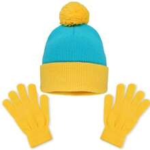 Halloween Character Cosplay Hat And GlovesKnit Pom Beanie Hat Halloween Custume Winter Hat Set For Adult Blue And Yellow