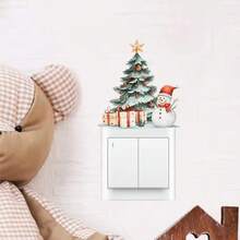 1 szt. Naklejki na przełączniki, prezent z drzewem i bałwanem, zdejmowane naklejki na przełączniki światła, naklejka ścienna do sypialni, do dekoracji domu, wystroju pokoju (4 STYLE)