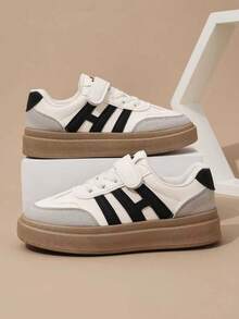 一双高品质时尚运动鞋，适合大龄儿童，新款校园运动鞋，鞋底和鞋面柔软舒适，男童休闲鞋，透气女童帆布鞋，幼儿园学生运动鞋，多功能魔术贴帆布运动鞋 - 黑色 - 查看 6