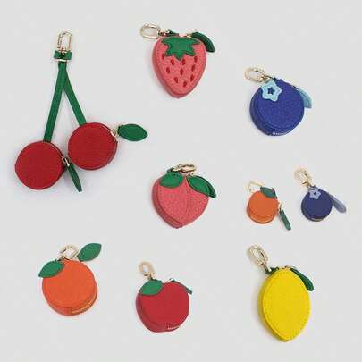 可爱水果造型零钱包，迷你拉链零钱包，可装硬币和钥匙，新颖钥匙扣，可装饰背包/手提包，可爱配饰，送给女孩的礼物