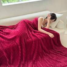 1 pieza Manta de franela de jacquard de un solo color con rayas de doble cara, adecuada para todas las estaciones, se puede usar como regalo de Navidad, ideal para dormitorio, sofá, viajes al aire libre, super suave