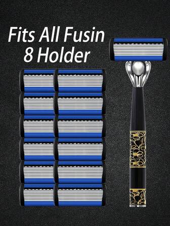 8-Blade Manual Razor With 8 Replacement Heads, Anti-Scratch Stainless Steel Blades