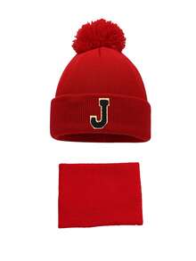 2 piezas/Set Gorros y bufanda de punto para bebé con letras A-Z. Gorro de punto para niñas, gorro de bebé rojo de Navidad, accesorios para bebé, sombreros para niños, gorro elástico para niño y niña de 4 a 8 años