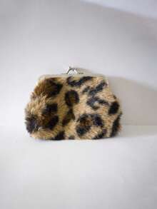 毛绒零钱包，短款毛绒零钱包，豹纹图案，适合女性/女孩，多功能便携式零钱包，女士礼物，全新设计，摄影风格，男女通用，耐用仿毛皮手拿包，可存放化妆品、手机、口红和其他小物件 - 彩色 - 查看 12