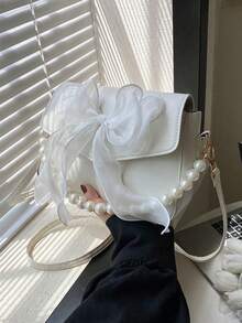 迷你方形仿珍珠装饰翻盖包，日常百搭，PU材质，可调节肩带，完美的情人节礼物，蝴蝶结钱包，最佳情人节礼物之选，适合购物、约会、旅行、通勤及各种场合。 - 彩色 - 查看 12