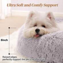 Calming Donut Fluffy Anti-Anxiety Round Washable Cute Plush Cozy Cuddler Warming Soft Comfort Pet Bed For Small To Medium Dogs And Cats, 20-Inch, Light Grey & White - 淺灰色 - 查看 3