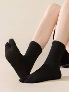 1/2/3 Pairs Women Toe Separator Knee High Solid Color Black/White/Gray Socks - Multicolor - View 4