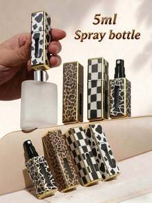 1pc 5ml Textured Leopard Print Square Perfume Refill Bottles, Portable Refillable Perfume Spray Bottle,Leopard Print And Flower Pattern Mini Travel Spray.Portable Travel Bottom Direct Filling Perfume Bottles, Square Portioning Bottle, Spray Bottle.Reusable. Liquid Separation Bottles - 彩色 - 查看 1