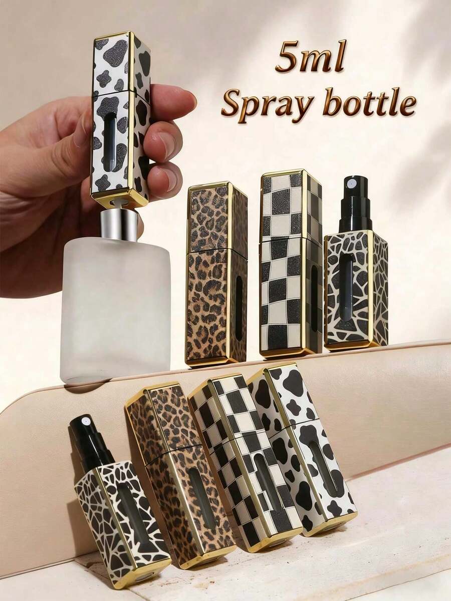1pc 5ml Textured Leopard Print Square Perfume Refill Bottles, Portable Refillable Perfume Spray Bottle,Leopard Print And Flower Pattern Mini Travel Spray.Portable Travel Bottom Direct Filling Perfume Bottles, Square Portioning Bottle, Spray Bottle.Reusable. Liquid Separation Bottles - 彩色 - 查看 1
