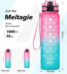 Motivational Water Bottle With Time Marker And Fruit Strainer, Leak-Proof, With Carrying Strap, Perfect For Fitness, Gym And Sports - Hồng Xanh - Xem 7