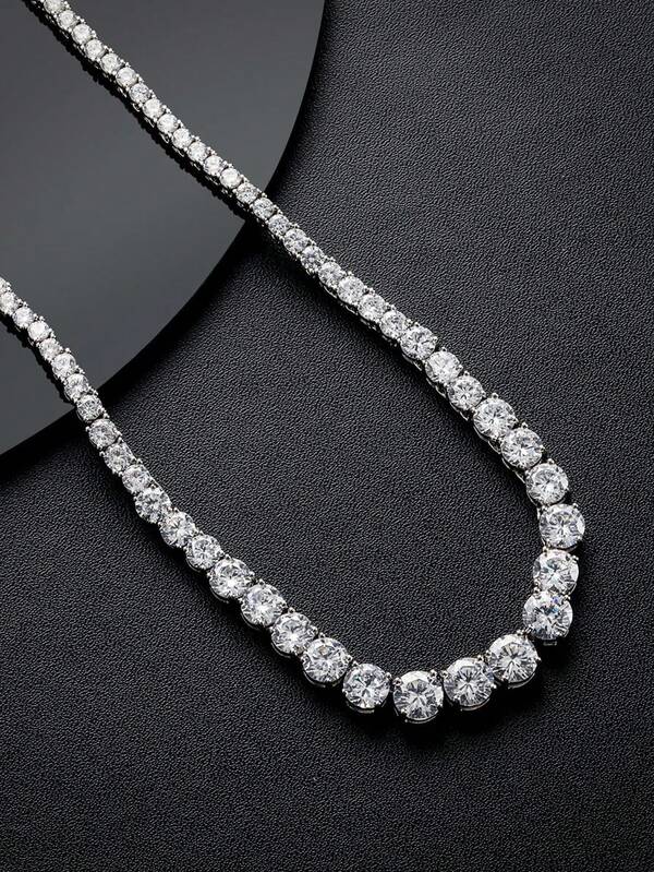 Collar de tenis con circonita cúbica de corte redondo chapado en oro blanco de 18K para hombres