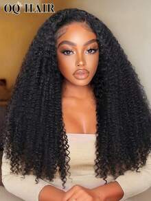 OQ Unprocessed Virgin Hair Wig, Fluffy Curly, 6x4 Transparent Lace Front Wig, No Glue Needed, 180% Density, 16-28 Inches, Human Hair Wig, Pre-Cut Lace, Pre-Plucked Hairline, Human Hair Wig, No Glue Needed, Gift Included, Halloween Costume, Human Hair Wig, Halloween Travel Essential, Y2K Style, Holiday Vacation Essential - S1 - View 3