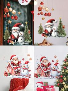 1 pieza Adorno rústico de gnomo y muñeco de nieve de Navidad de PVC y vidrio, calcomanía autoadhesiva extraíble para ventanas de DIY para decorar el hogar, la cocina, la sala de estar, el dormitorio, el estudio, el baño, decoración festiva navideña