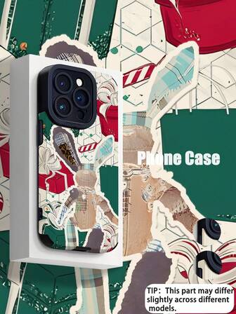 1 pieza Funda de teléfono a prueba de golpes y antihuellas con textura a rayas y diseño minimalista de conejo navideño, adecuada como regalo para amigos, familia, parejas, cumpleaños, festividades, compatible con Apple y otros modelos