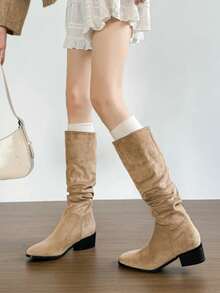 2025 Chunky Heel Tall Boots Pointed Toe Western Cowboy Boots Retro Over-The-Knee Boots For Women, Autumn/Winter