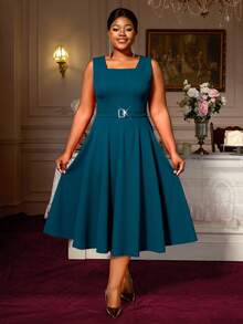 Plus Size 2 Pieces Dress Sets For Women Church Suits Tank A Line Midi Dress With Long Sleeve Jacket Wedding Party Outfits With Belt