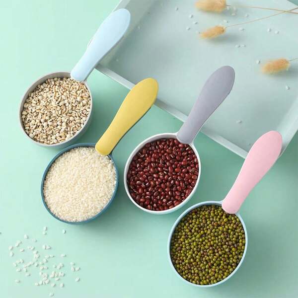 1pc New Self-Sealing Scoop With Clip, Korean Style Measuring Spoon For Rice, Flour, Grains And Multi-Purpose Use