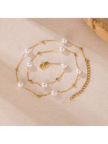 1 Stück zierliche, minimalistische, elegante 18K vergoldete Edelstahl Perlenkette Choker Halskette, verblassungsbeständig, verstellbare Länge, ideal für Hochzeiten, Alltagsanlässe und täglichen Gebrauch