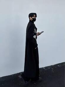 New Chinese Style, Crane, Embroidery, Woolen Fabric, Diagonal Collar, Hidden Button, Silhouette, Fashionable, Versatile, Casual, High-End, Handsome, Coat, Woolen Coat - màu đen - Xem 2