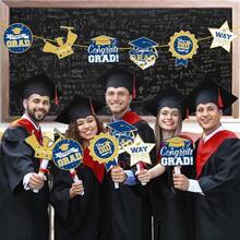 D2025 Graduation Party Decorations - 24 Pcs Class Of 2025 Congrats Grad Table Centerpieces Graduation Table Decorations Sticks Table Toppers For Graduation Party Blue Gold - Bluegold - View 4