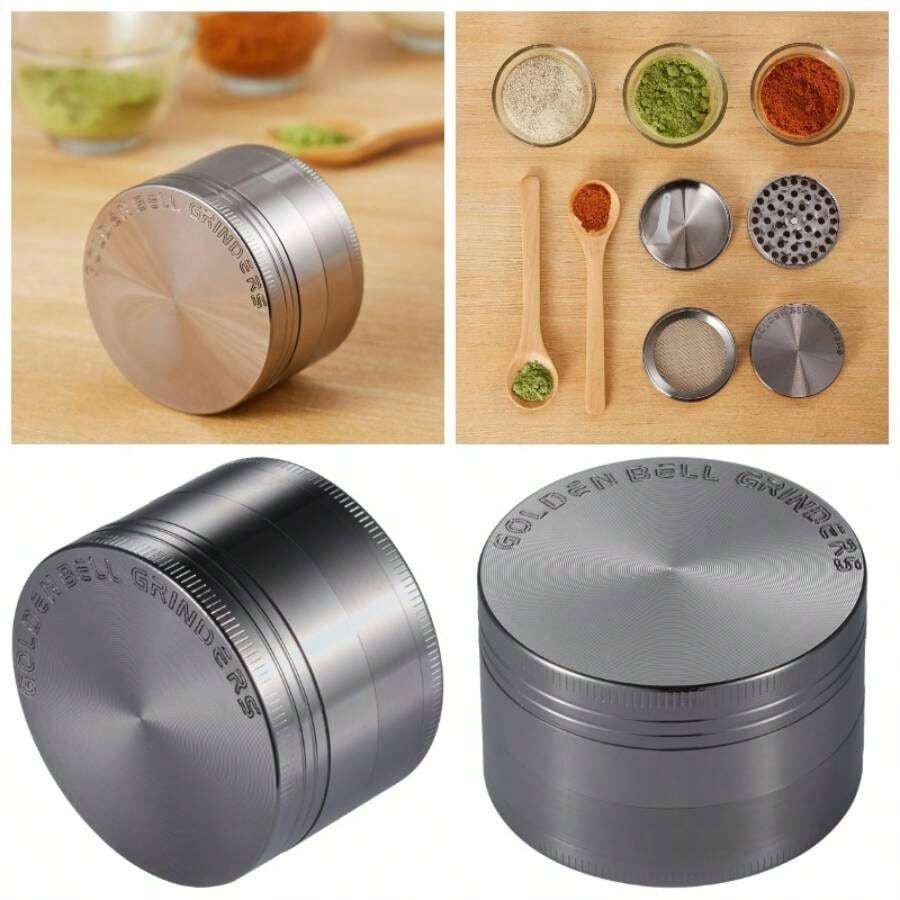 Moledor de Especias Molinillo de Especias Metlico 50mm 4 piso Duradero Aleacin de Zinc Nquel Negro - Níquel negro - Ver 1