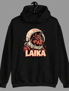 Men'S Cosmic Laika Astronaut Dog Hoodie - Retro Space Explorer Graphic Sweatshirt With Laika The Dog & Soviet Space Program Design, Cozy Loose Fit Pullover For Sci-Fi Fans, Dog Lovers & History Buffs, Autumn/Winter Casual Wear, Unique Gift For Men, Cat Hoodie, Vampire Man, Men'S Halloween Hoodie, Cash Merch, Men'S D-Print Hoodie,Fall Hoodies,Men's Fall Clothes,Street Wear,Halloween,Mens Hoodies,Y2k Clothes,Jesus Hoodie,Thanksgiving Day,Nightmare Before Christmas,Christmas - Black - View 1