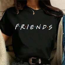 Refreshing SummerFashion Friends TV Show Funny Cartoon T Shirt Women Graphic Best Friends Harajuku T-Shirt Korean Style Tshirt Top Female2025 - 黑色 - 查看 6