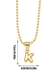 1Pc Fashion Retro Creative Shiny A-Z Initial Pendant Stainless Steel Bead Chain Gold Necklace For Boys And Girls Daily Casual Decorative Necklace Clavicle Chain - Gold - View 4