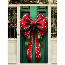 1pc Polyester Christmas Door Cover Bow Decoration - No Electricity Needed, Large Holiday Door Banner, Winter Xmas Gift Box Design, Festive Door Hanging Sign For Home Decor (35.43inch X 70.87inch)