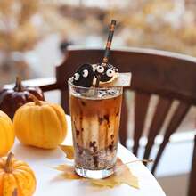 100 قطعة/عبوة قش ورقي أسود بنمط رسم اليقطين والجمجمة البرتقالي - مناسب للهالوين وأعياد الميلاد وديكورات عملية، ديكور هالوين مع اليقطين والأشباح. ديكور الحفلات - الأسود - مشاهدة 6