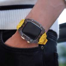 适用于 Series 11 42mm/46mm、Ultra 3/2/1 49mm/44mm/45mm 的透明改装套件，包含表带和表壳，也适用于 Series 10/9/8/7/6/5/4，表壳 + TPU 表带 - 黃色 - 查看 5