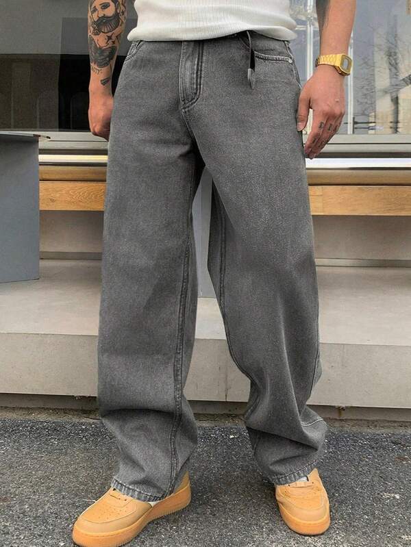 Jeans décontractés vintage coupe ample pour hommes, convenant à toutes les saisons, style Emo