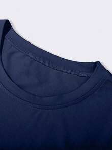 Manfinity Homme Men's Casual Letter Print Short Sleeve-Shirt, Summer - Màu xanh hải quân - Xem 6