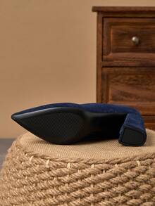 MonaNise Women's Fashion Brown Pointed Toe Slip-On Pumps, Suitable For Home, Office, Travel, Casual, Vintage, Versatile, Comfortable Shoes - Navy Blue - View 8