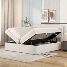 Bed Frames - Beige + Solid Wood+MDF + Linen - View 3