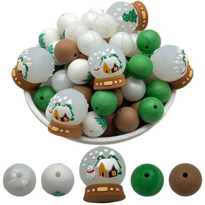 25/36/50/90pcs Christmas Series Mixed Silicone Beads Decorative Beads DIY Handmade Bag Chain, Phone Chain, Bracelet, Necklace, Keychain, Jewelry Beads