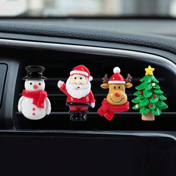 مشبك تهوية السيارة مزين بتمثال الثلج وسانتا كلوز، ديكور عيد الميلاد، معطر هواء السيارة