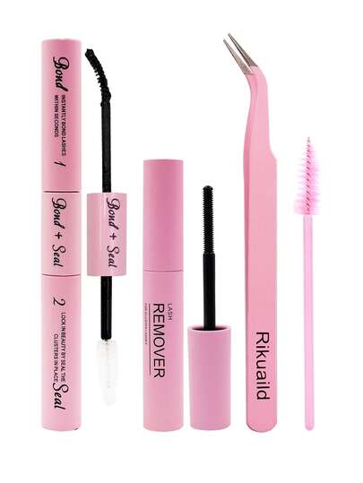 Rikuaild 1 PC Bond And Seal,1 PC Remover,1 PC Tweezers,1PC Brush,10ml Individual Lashes Bond And Seal, Eyelashes Applicator, 2 In1 Cluster Bond And Seal,Eyelashes Brush, Glue For Cluster Lashes, Lashes Glue, Tweezers, Lashes Bond & Seal,Lashes Clusters Tools,Eyelash Extension Tool,Lashes Tool Set